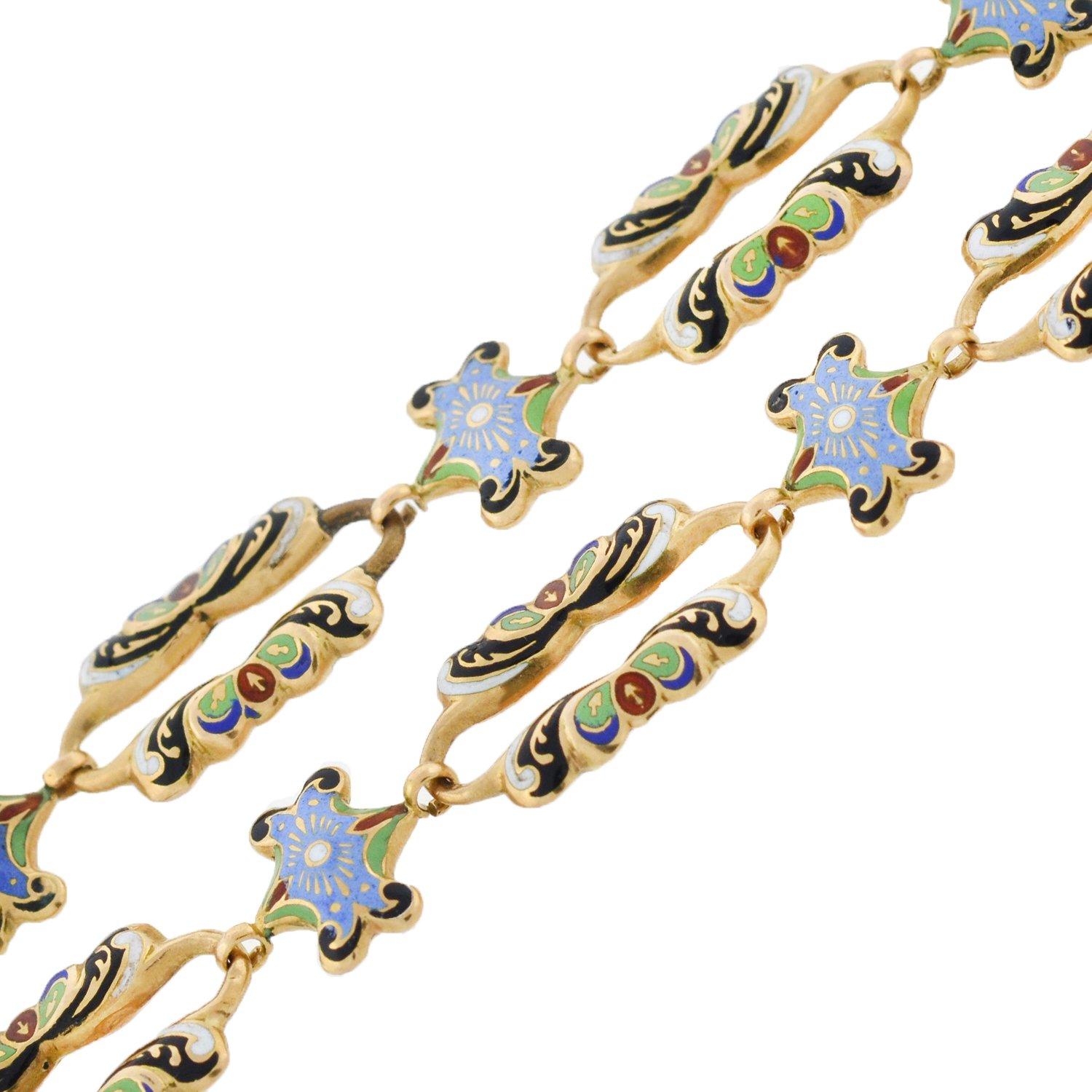 Victorian Swiss Enamel Open Link Chain Necklace In Good Condition In Narberth, PA