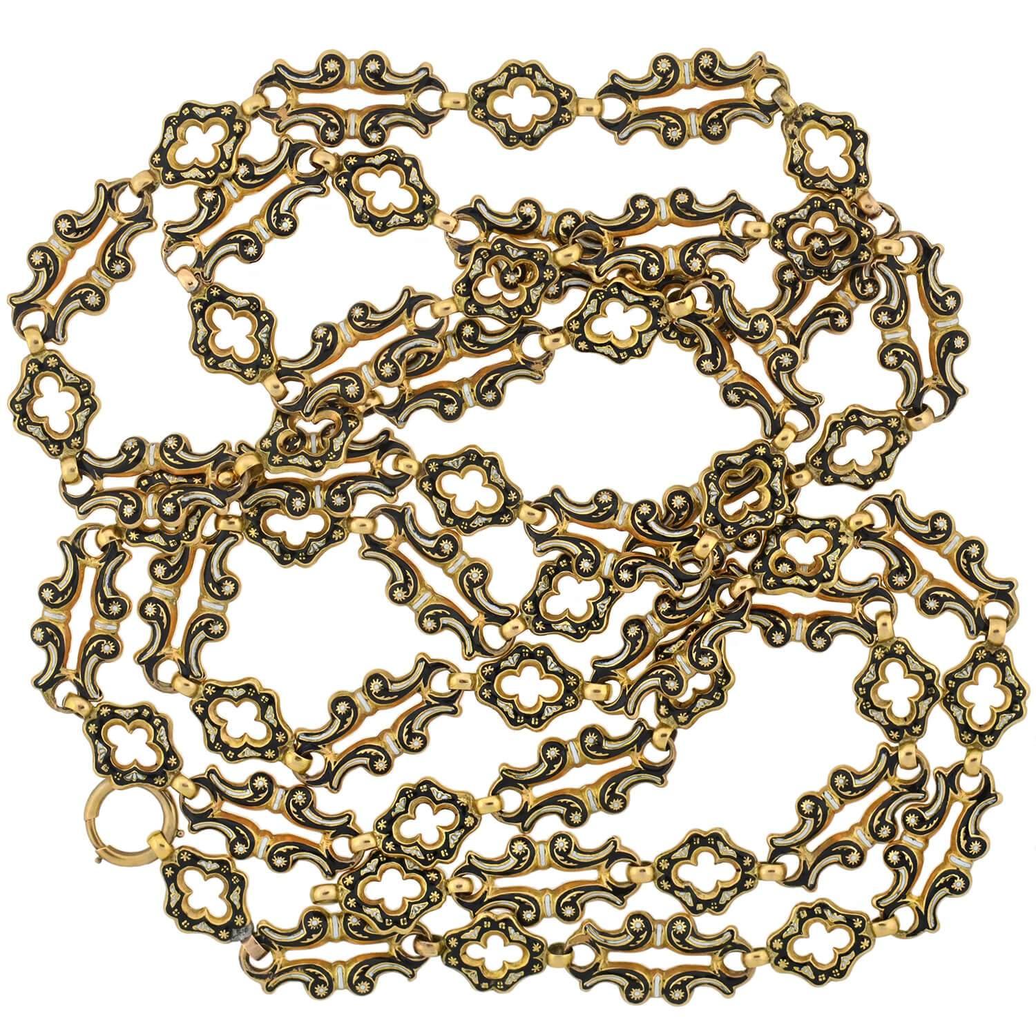 Victorian Swiss Enamel Open Link Chain Necklace 2