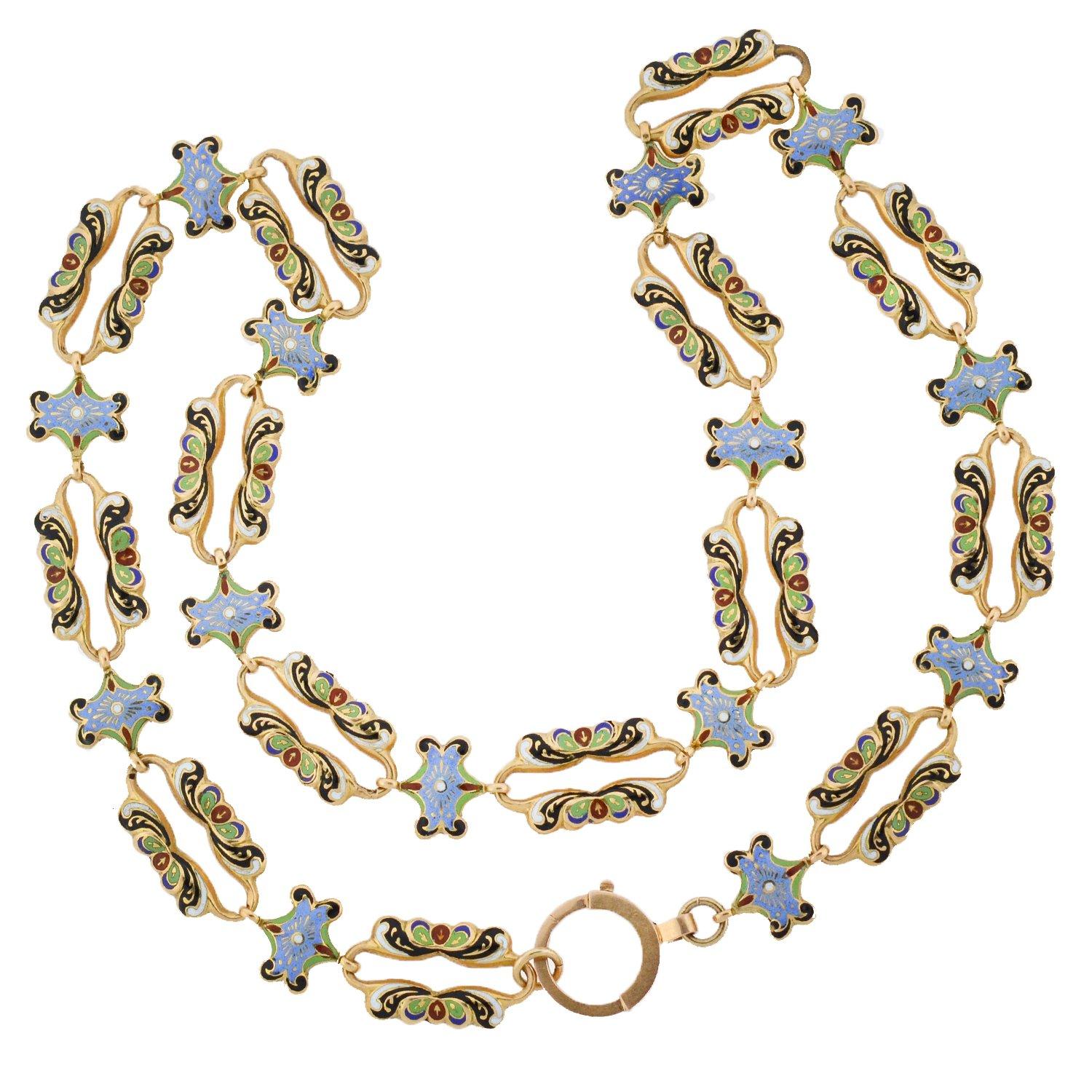 Victorian Swiss Enamel Open Link Chain Necklace 2