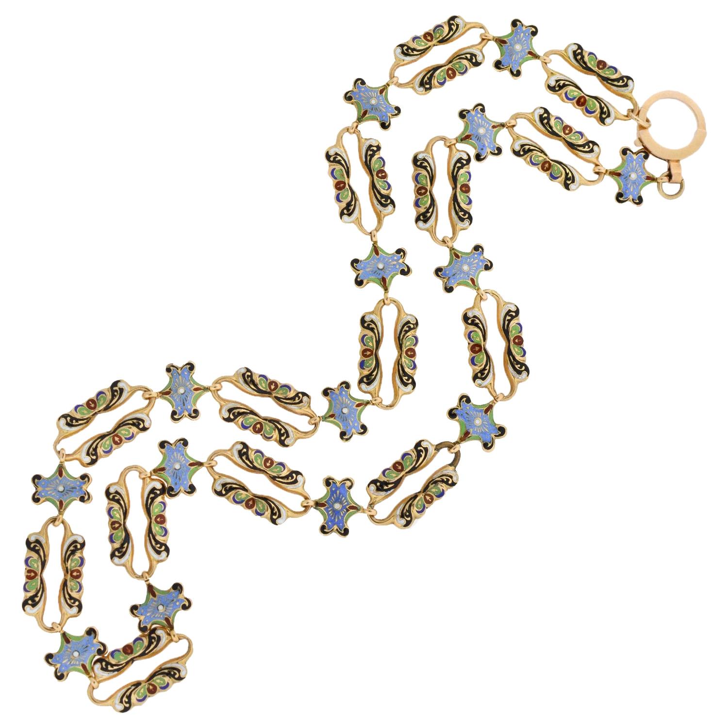 Victorian Swiss Enamel Open Link Chain Necklace