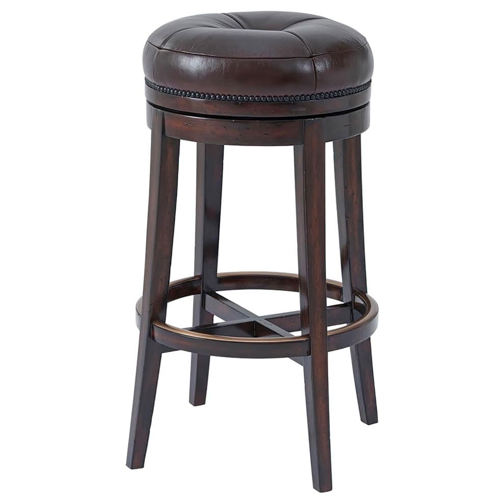 Art Deco Swivel Vanity Stool in Ebonized Walnut and Smoked Topaz Mohair