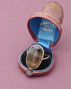 Victorian swivel ring tiger-eye cabochon, antique man ring 18k gold