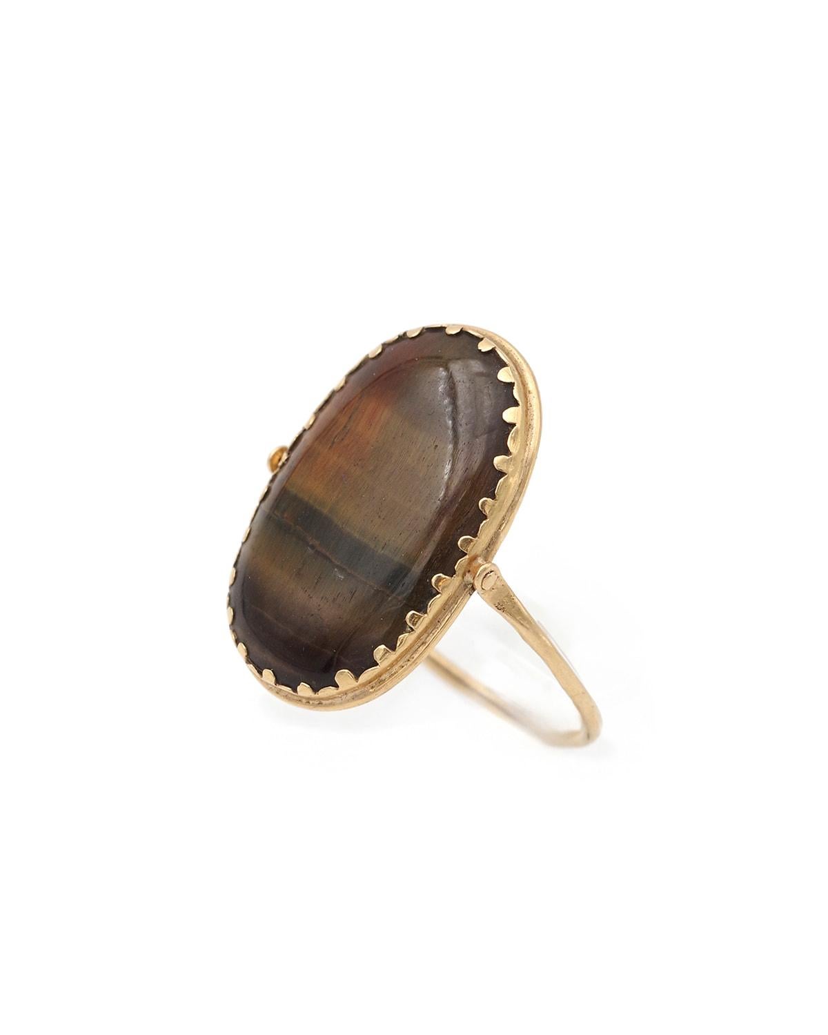 Anillo giratorio victoriano cabujón ojo de tigre, anillo de hombre antiguo oro 18k Victoriano en venta