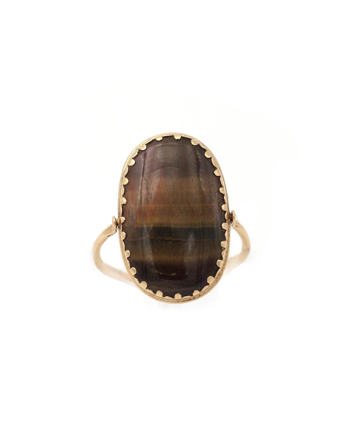 Anillo giratorio victoriano cabujón ojo de tigre, anillo de hombre antiguo oro 18k en Bueno estado para la venta en PARIS, FR