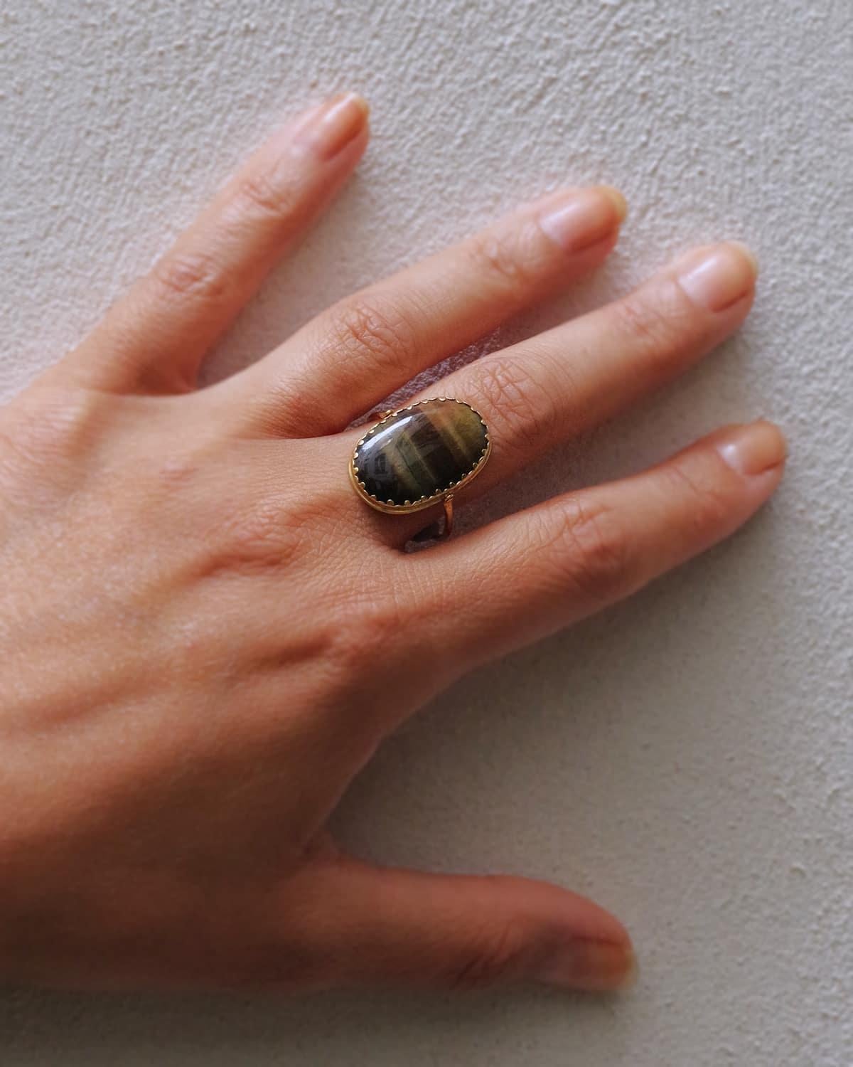 De las mujeres Anillo giratorio victoriano cabujón ojo de tigre, anillo de hombre antiguo oro 18k en venta