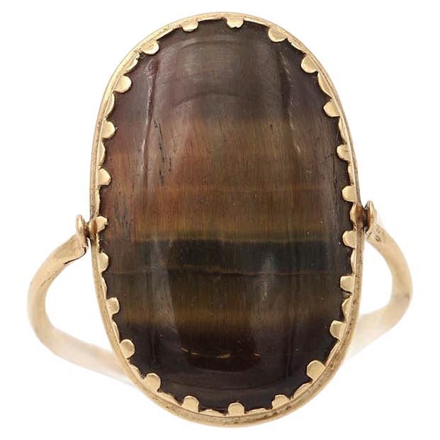 Anillo giratorio victoriano cabujón ojo de tigre, anillo de hombre antiguo oro 18k