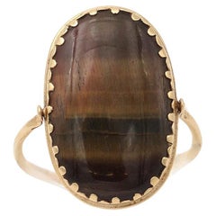 Victorian swivel ring tiger-eye cabochon, antique man ring 18k gold