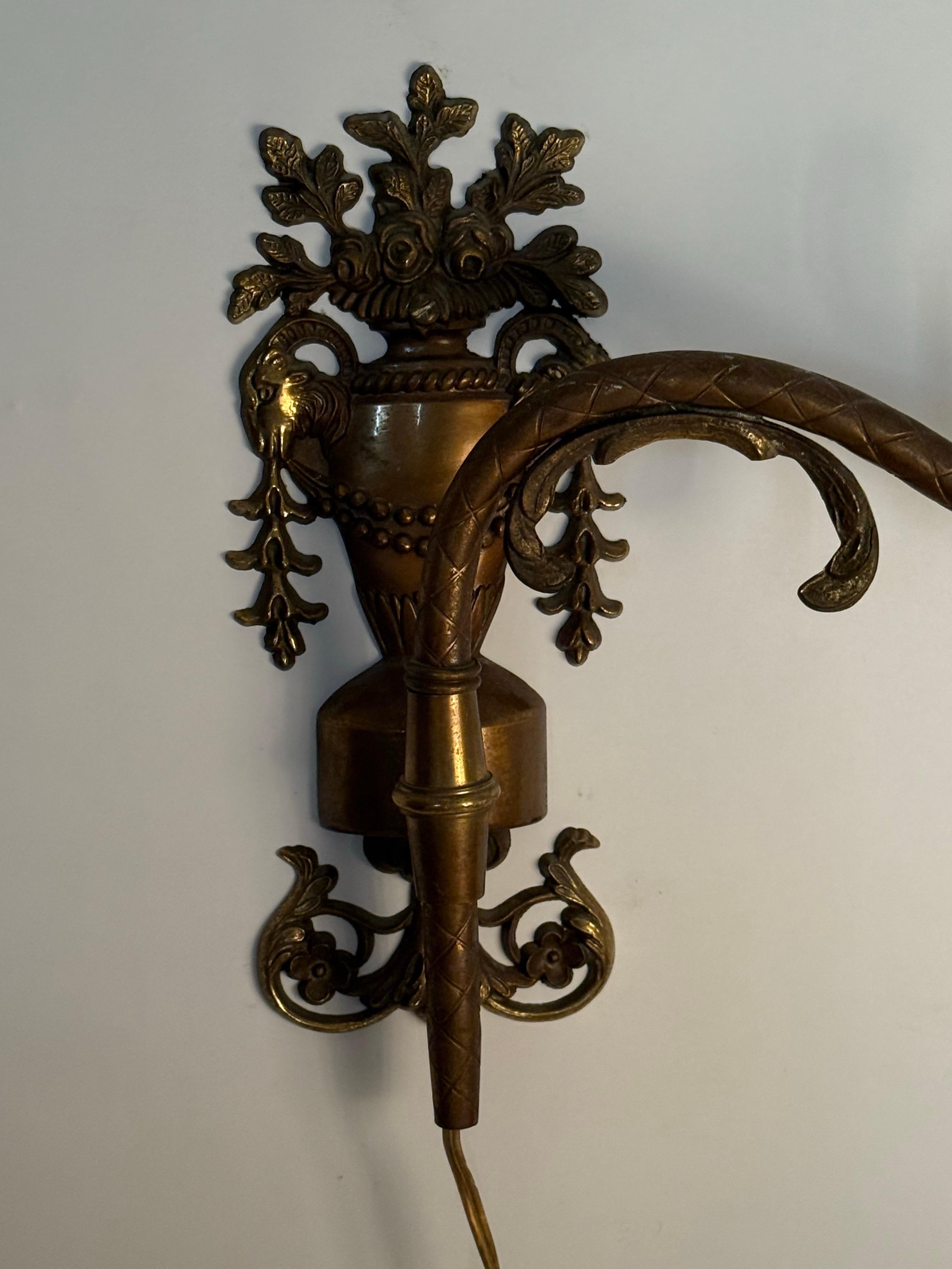 High Victorian Victorian Swivel Wall Lamp Gilded with Ram's Head and Urn France Around 1880 For Sale