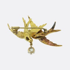 Victorian Swooping Birds Diamond Drop Brooch