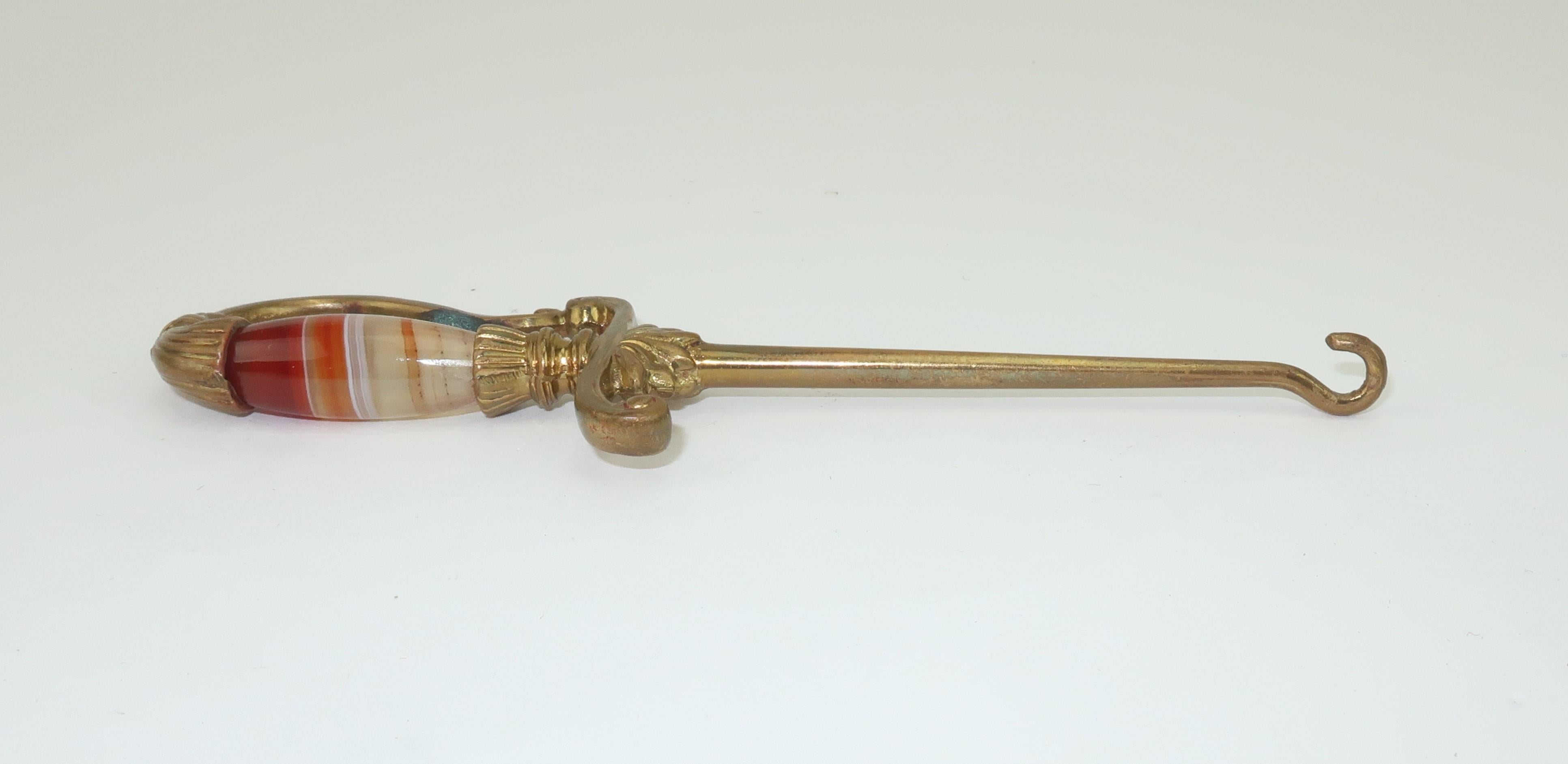 Women's or Men's Victorian Sword Button Hook With Agate Handle For Sale