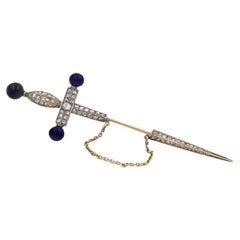 Victorian Sword Jabot with Diamonds and Lapis