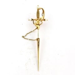 VICTORIAN sword-shaped pin with old European diamonds 18k gold and platinum