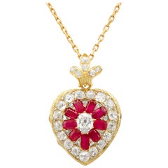 Victorian Synthetic Ruby 4.55 Carat Diamonds Gold Pendant Locket