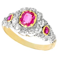 Victorian Synthetic Ruby and 0.62 Carat Diamond 18k Yellow Gold Dress Ring