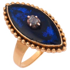 Victorian table cut diamond enamel 14k rose gold ring