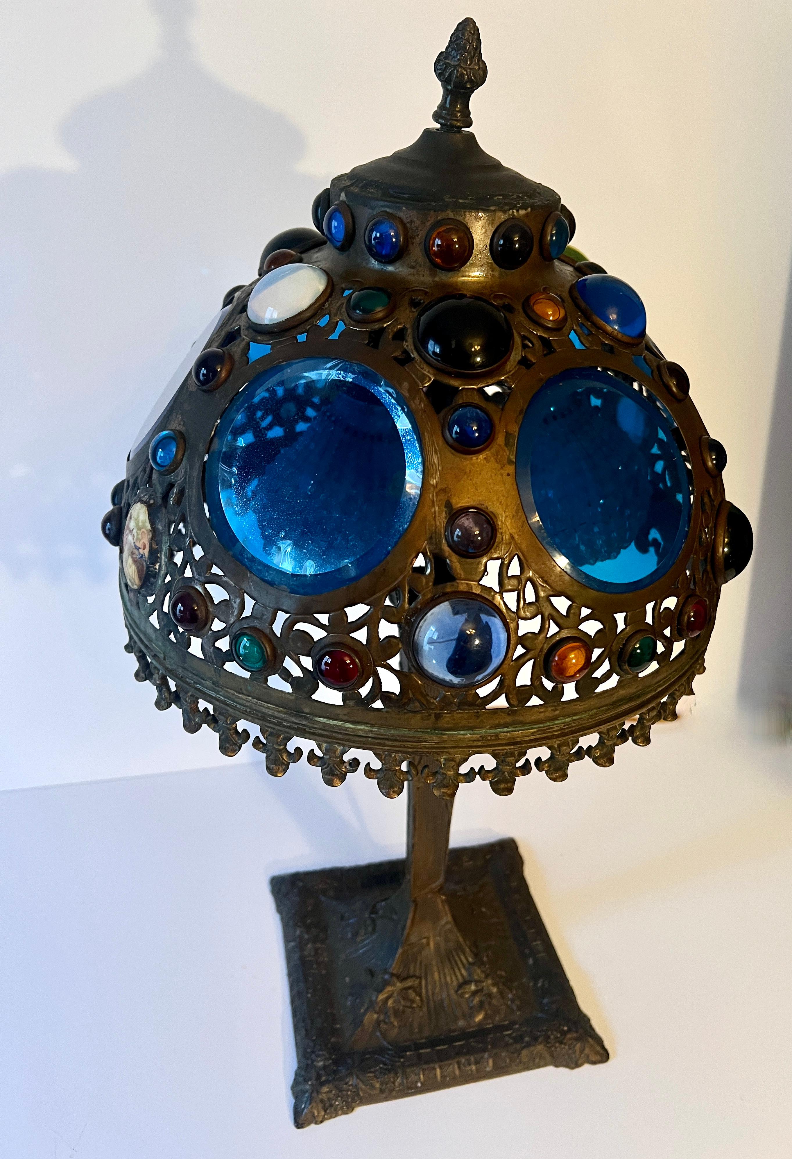 Victorian Table Lamp in Bronze with Glass Disks and Bead Details For Sale 2