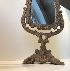Victorian Table Mirror, Make-Up in Cast Iron, circa 1900