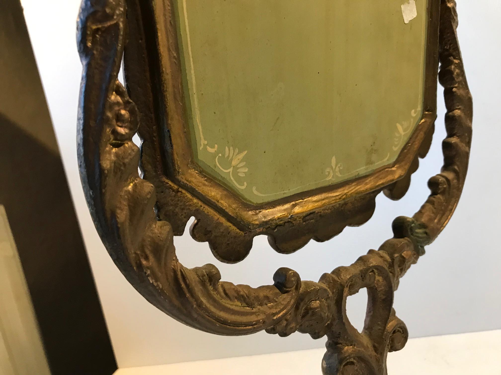 Painted Victorian Table Mirror, Make-Up in Cast Iron, circa 1900 For Sale