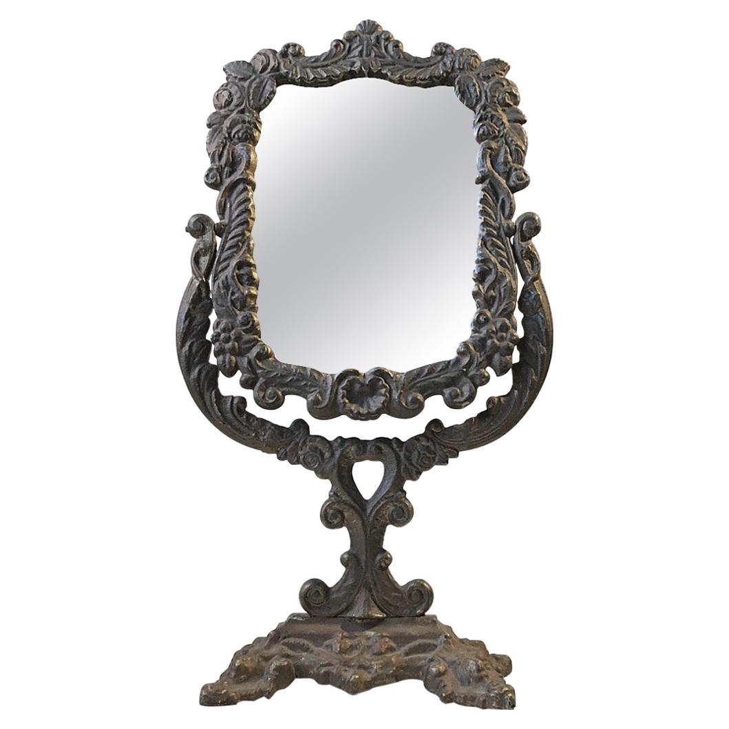 Victorian Table Mirror, Make-Up in Cast Iron, circa 1900