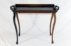 Victorian Table with Detachable Tray in Rhodesian Teak Wood with Brass Inlay