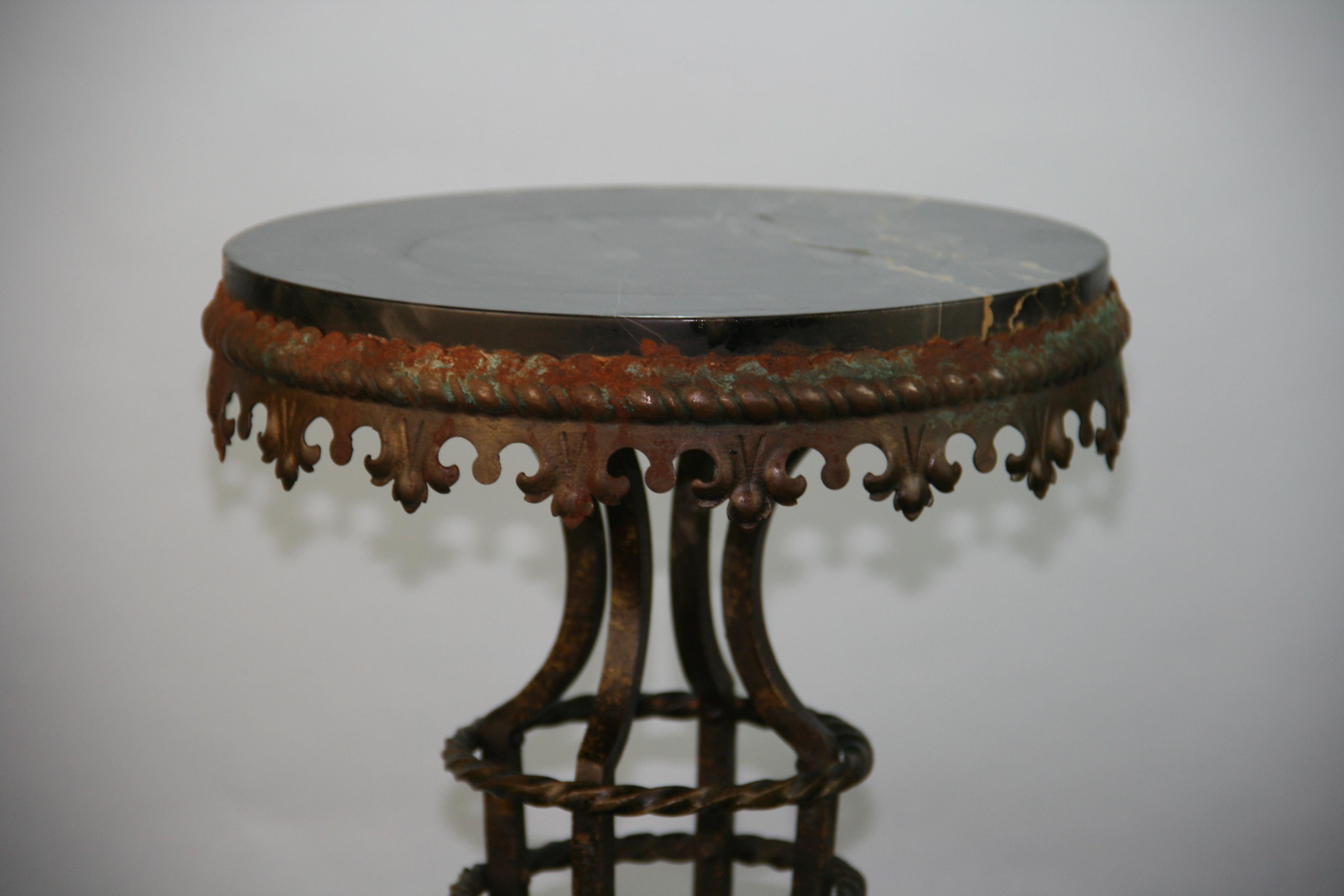 19th Century Victorian Tall Iron and Marble Garden Pedestal/Side Table