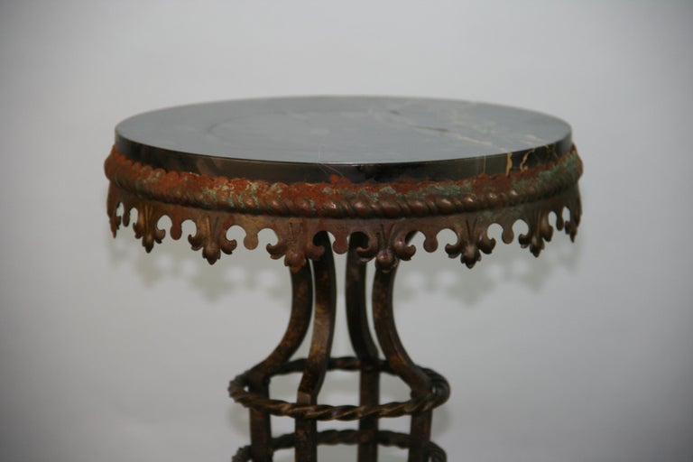 19th Century Victorian Tall Iron and Marble Garden Pedestal/Side Table For Sale