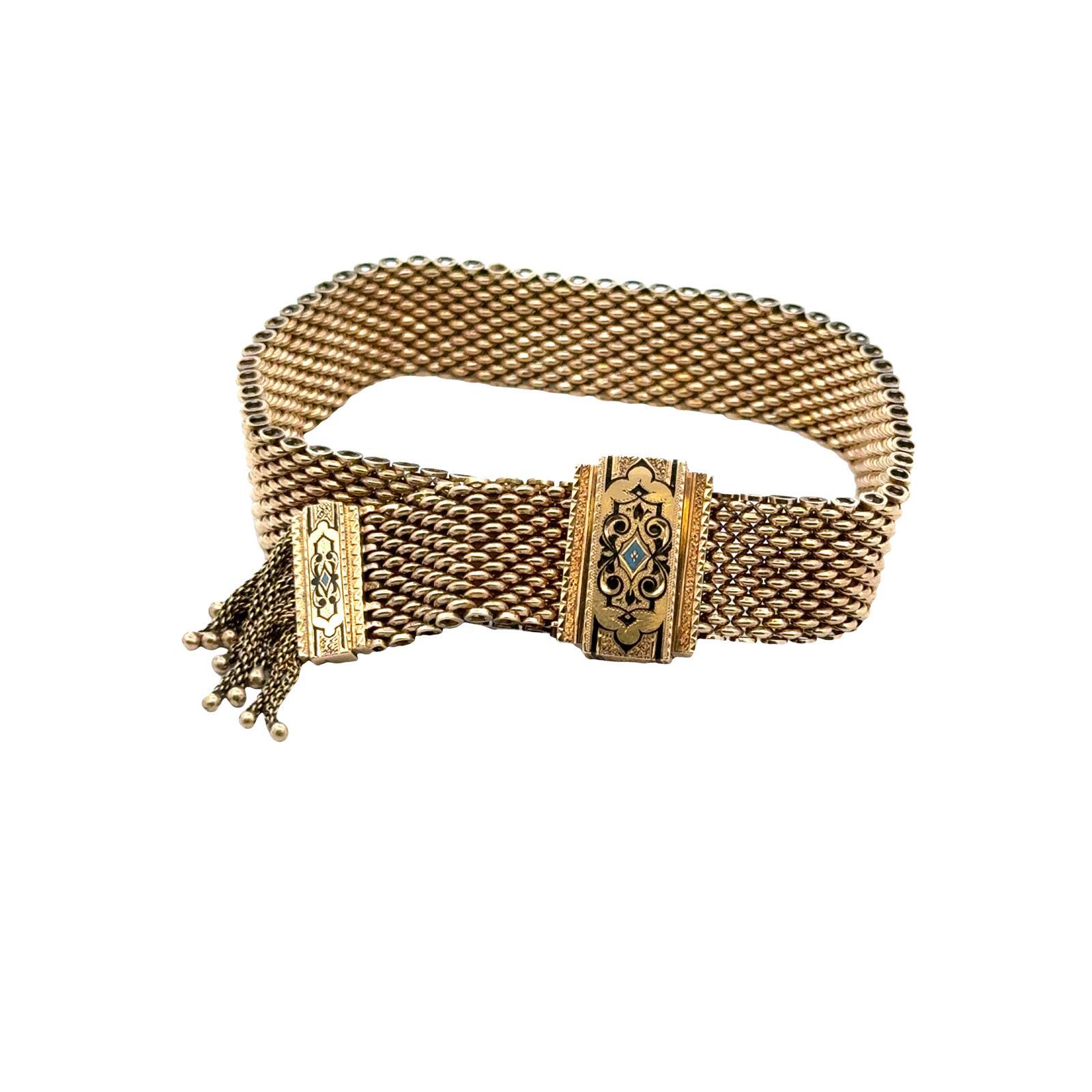 Women's Victorian Tassel 14 Karat Yellow Gold Slide Antique Bracelet For Sale
