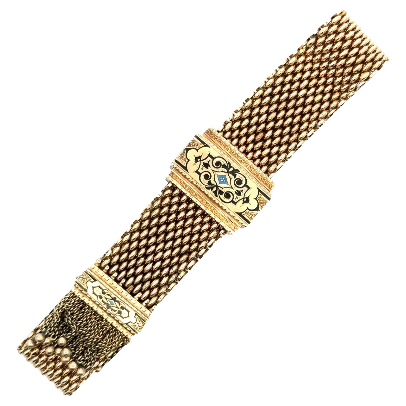 Victorian Tassel 14 Karat Yellow Gold Slide Antique Bracelet For Sale