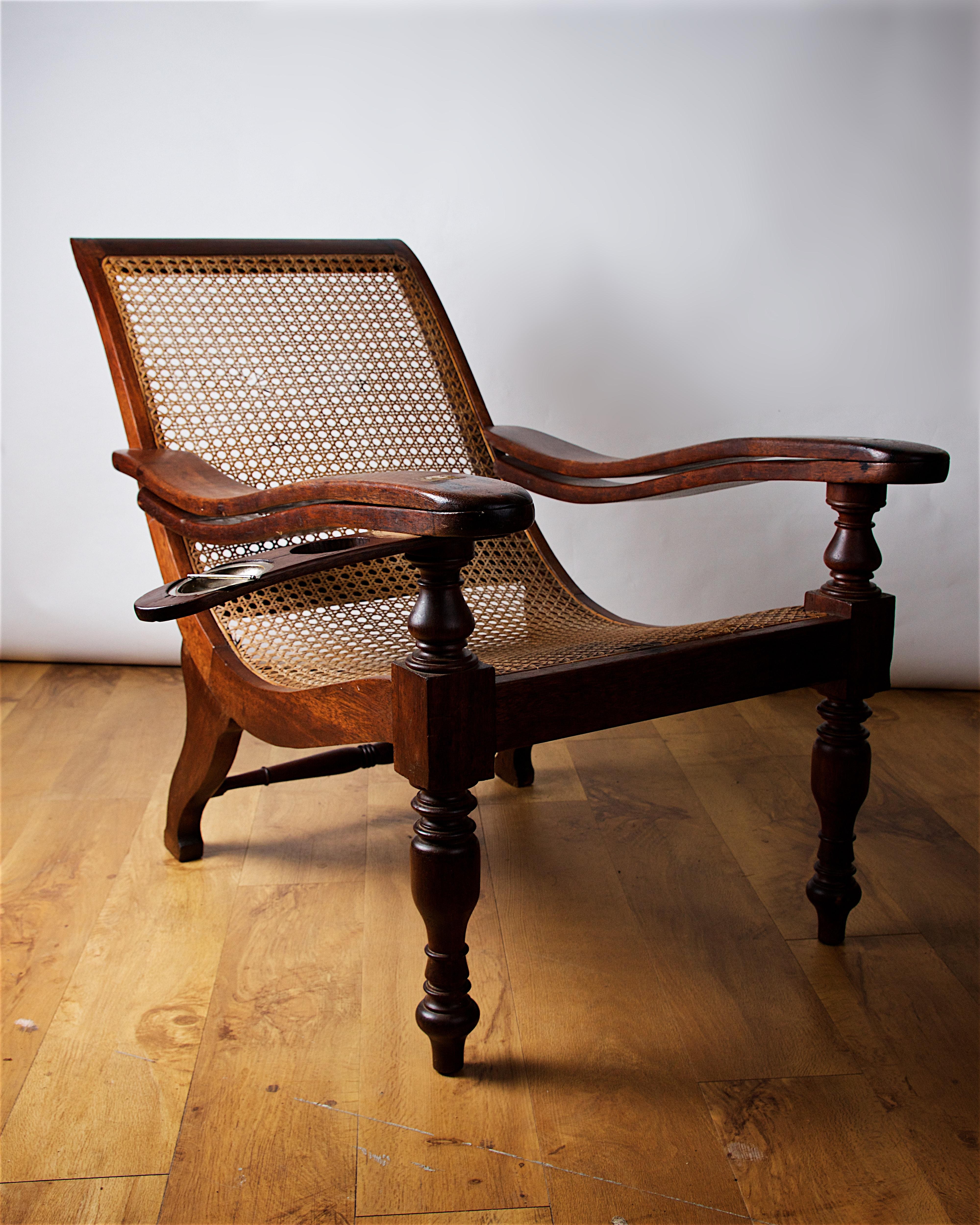 19th Century Victorian Teak and Rattan Plantation Steamer Chair For Sale