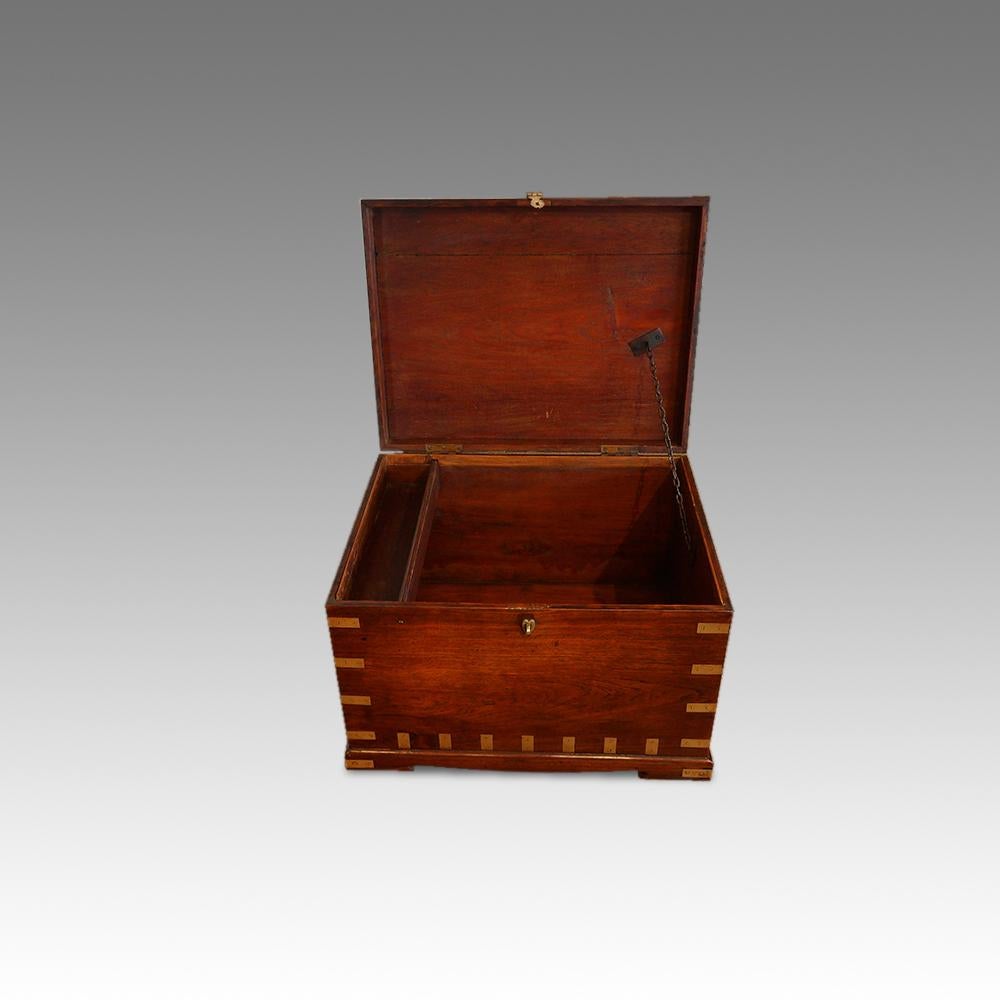 Victorian teak campaign chest
This Victorian teak campaign chest was made circa 1870
Here we have this Victorian trunk that would have been used by a British officer to transport his uniforms and valuables around the empire.
This chest is made of