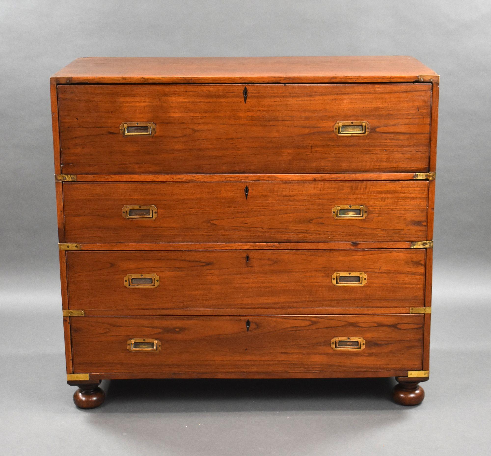 Cassapanca vittoriana in teak Campaigner in vendita 5