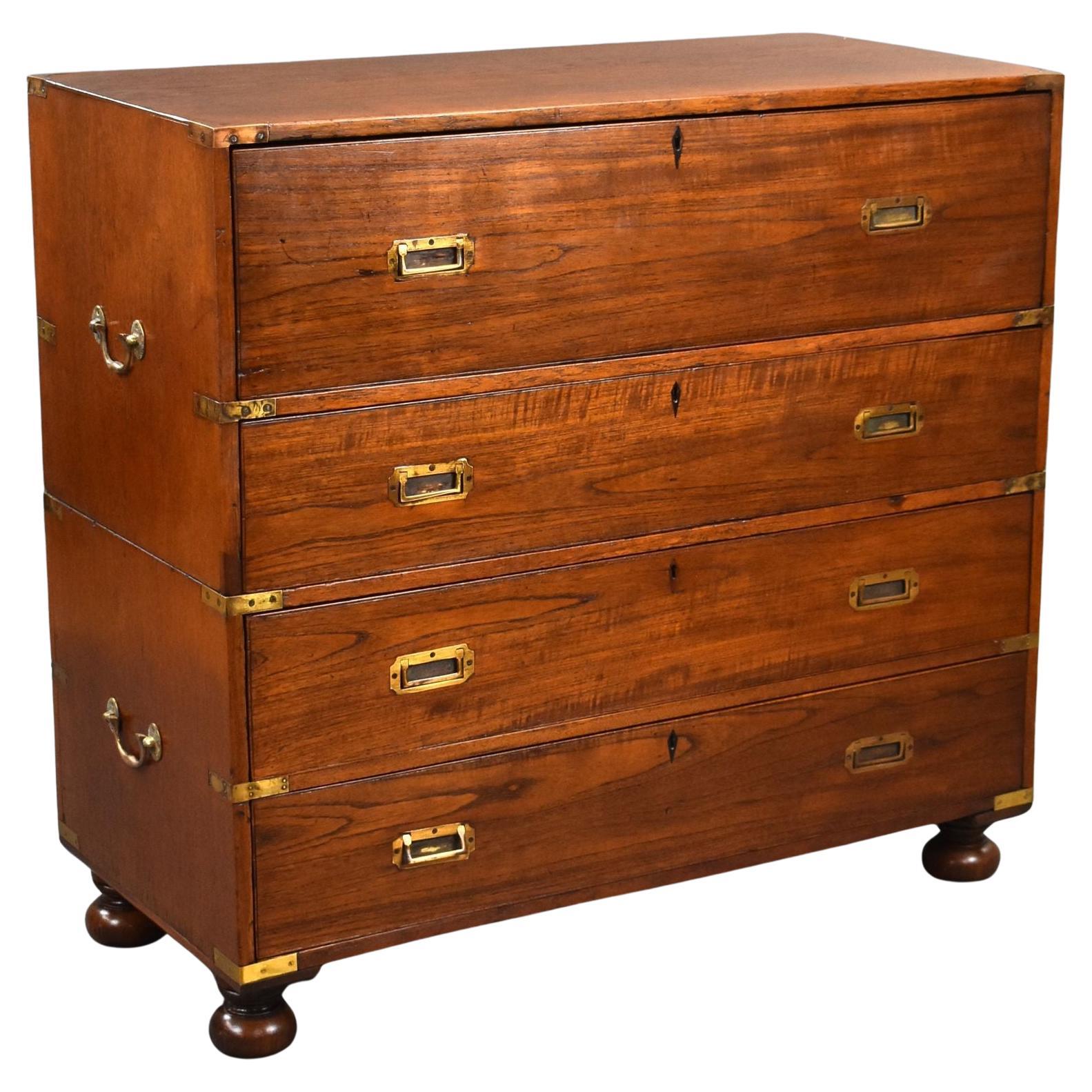 Victorian Teak Campaign Secretaire Chest