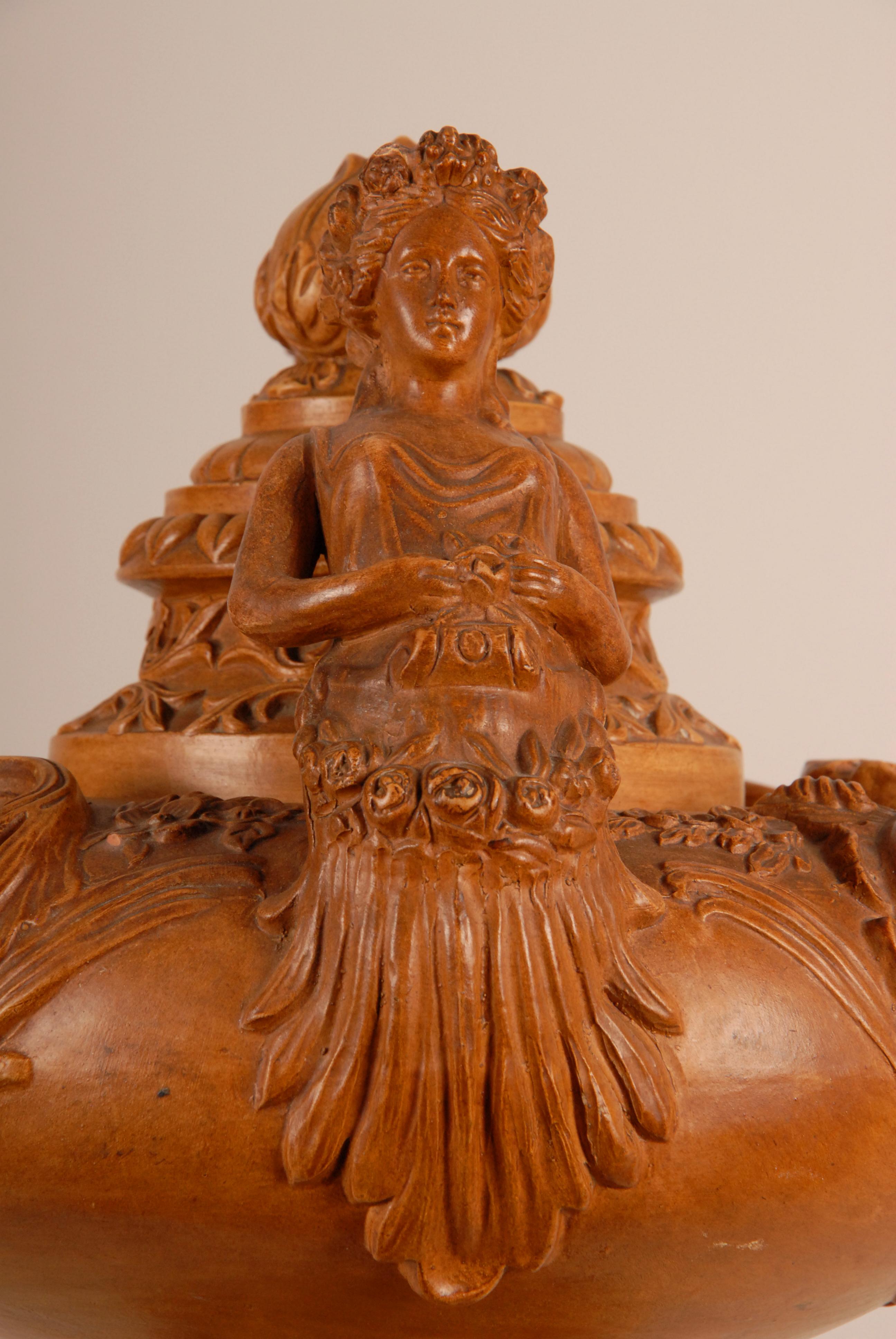 Victorian Terracotta potpourri vase pierced cover Caryatids Neoclassical urn  For Sale 6