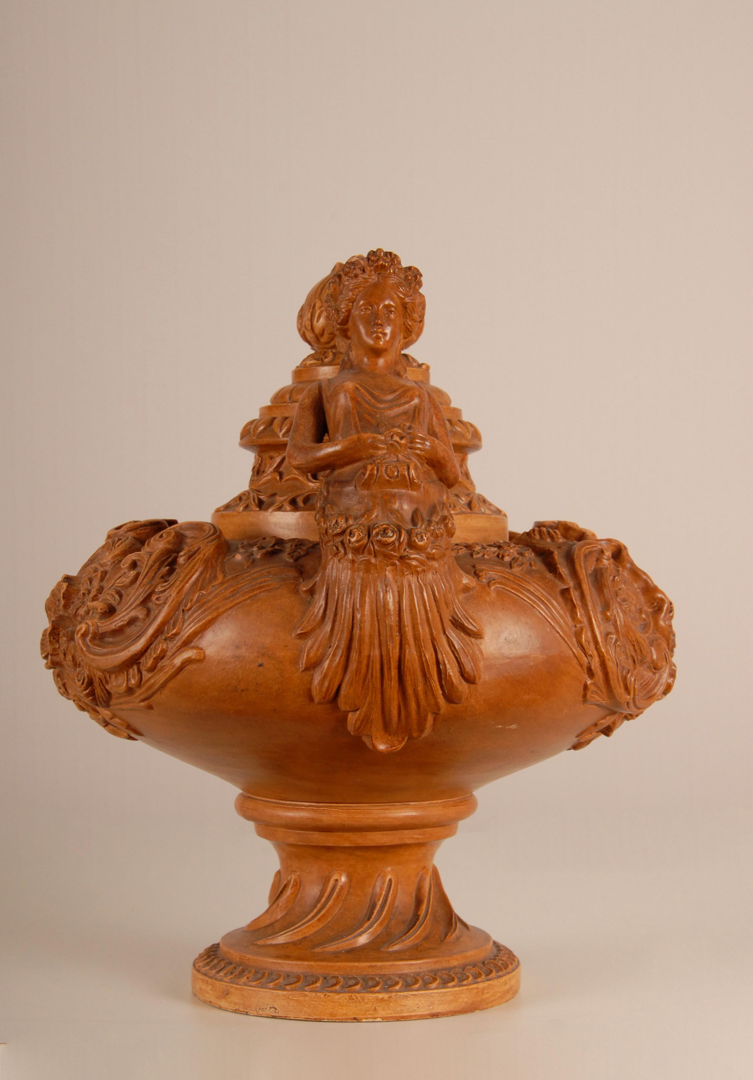 Victorian Terracotta potpourri vase pierced cover Caryatids Neoclassical urn  For Sale 7