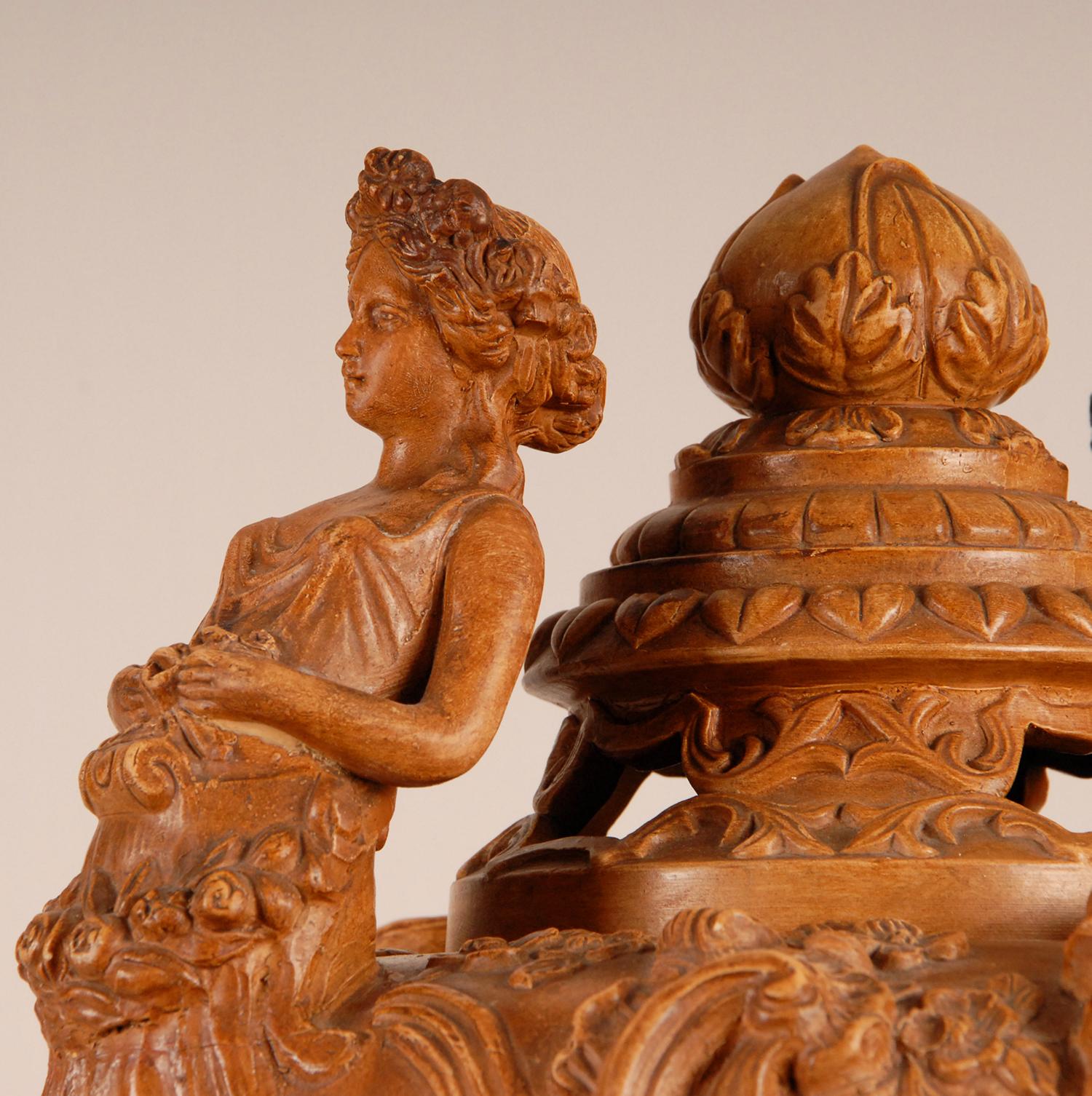 19th Century Victorian Terracotta potpourri vase pierced cover Caryatids Neoclassical urn  For Sale