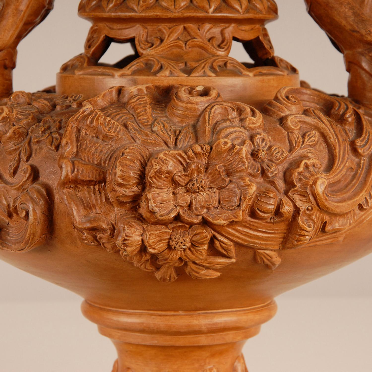 Victorian Terracotta potpourri vase pierced cover Caryatids Neoclassical urn  For Sale 3