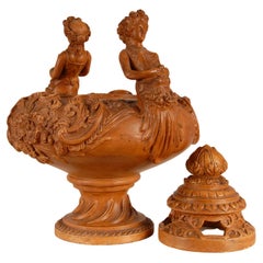 Victorian Terracotta potpourri vase pierced cover Caryatids Neoclassical urn 