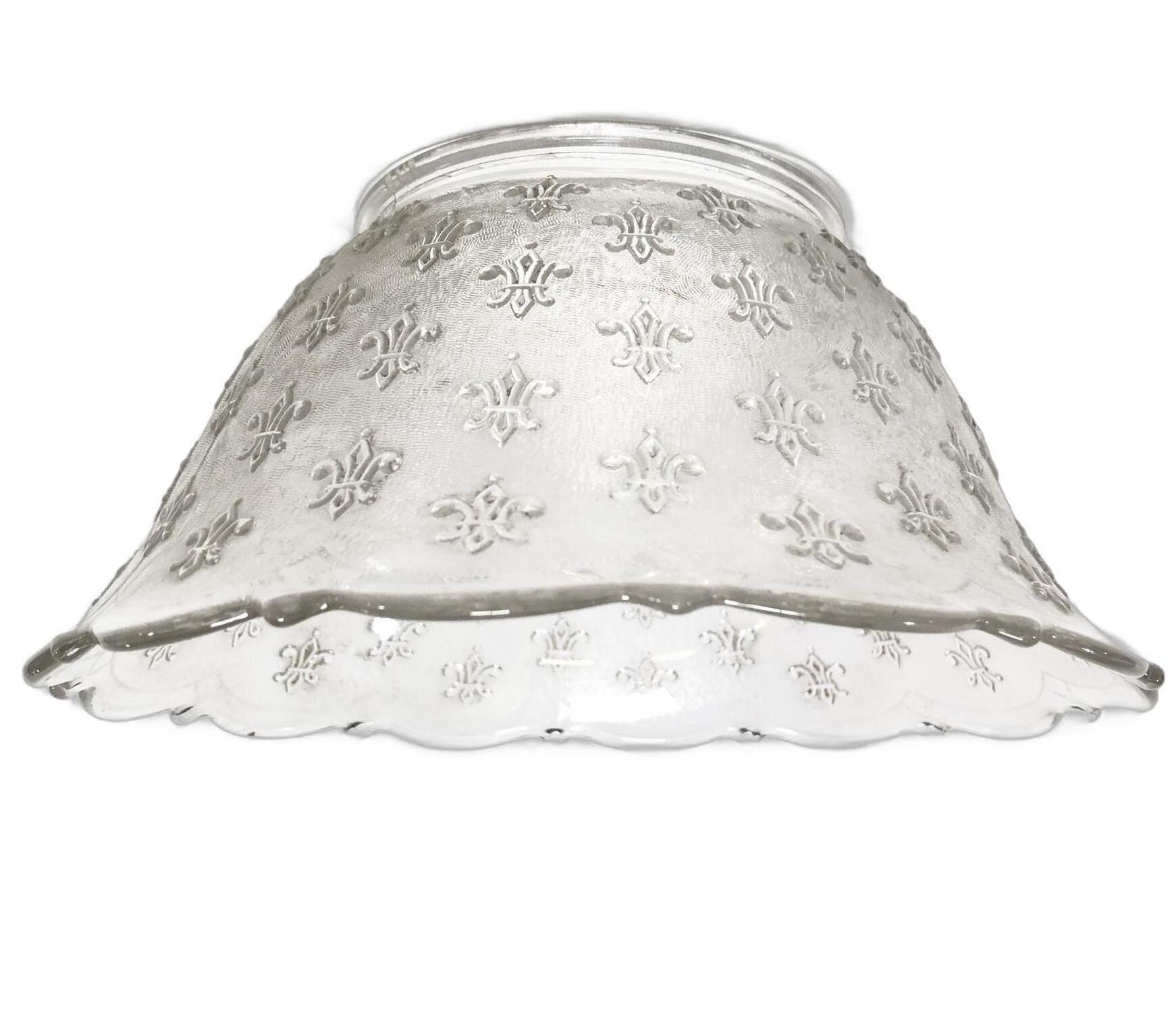 Victorian textured gas light shade featuring intricate Fleur de Lis details offers elegance and historical charm. Its delicate design and timeless appeal make it a perfect decorative piece for adding a sophisticated, classic accent to any room or