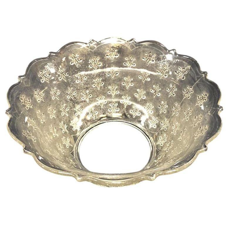 Glass Victorian Textured Gas Light Shade w/ Fleur De Lis Details For Sale