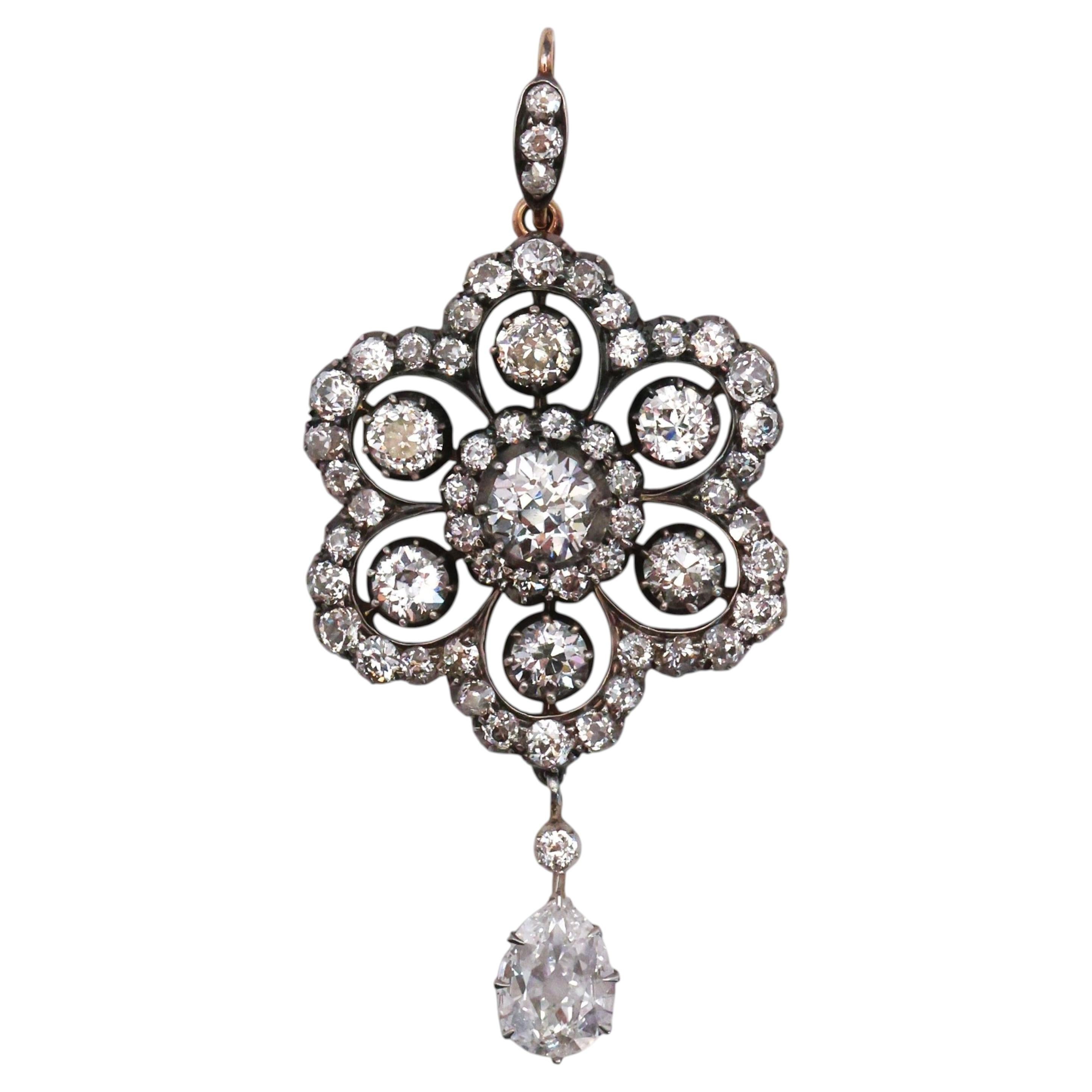 Spilla/ciondolo vittoriano dei Goldsmiths & Silversmiths con diamanti, argento e oro