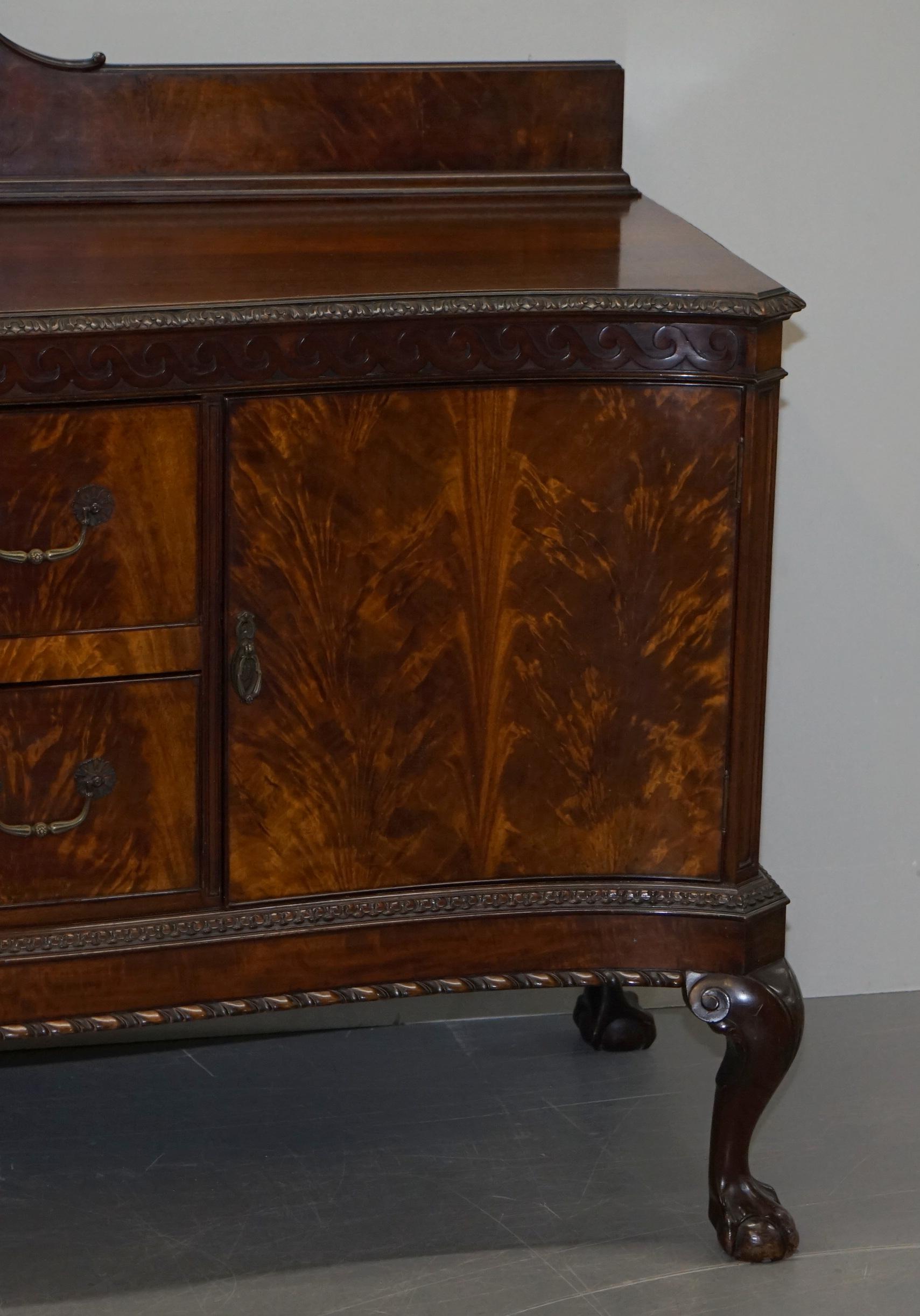 High Victorian Victorian Thomas Chippendale Claw and Ball Feet Sideboard Flamed Curl Hardwood