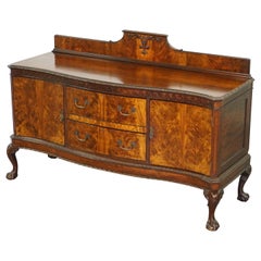 Victorian Thomas Chippendale Claw and Ball Feet Sideboard Flamed Curl Hardwood