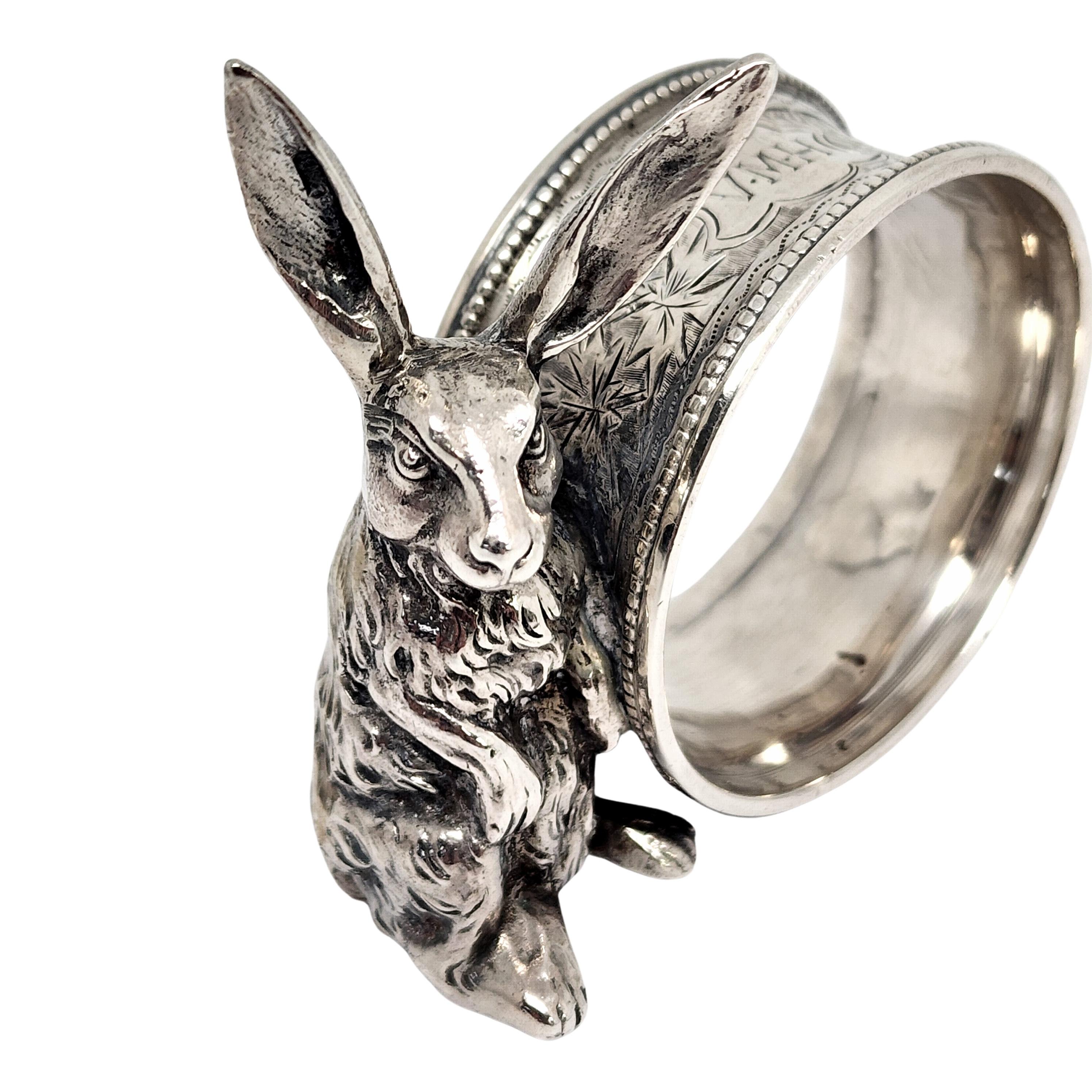 Victorian Thomas Hayes Birmingham England Sterling Applied Rabbit Napkin Ring 7