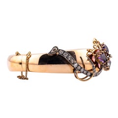 Victorian Three Leaf Clover Motif Amethyst & Diamond Bangle Bracelet Vintage