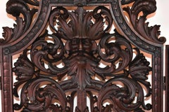 Victorian Three Panel Carved Walnut Room Divider Gargoyles