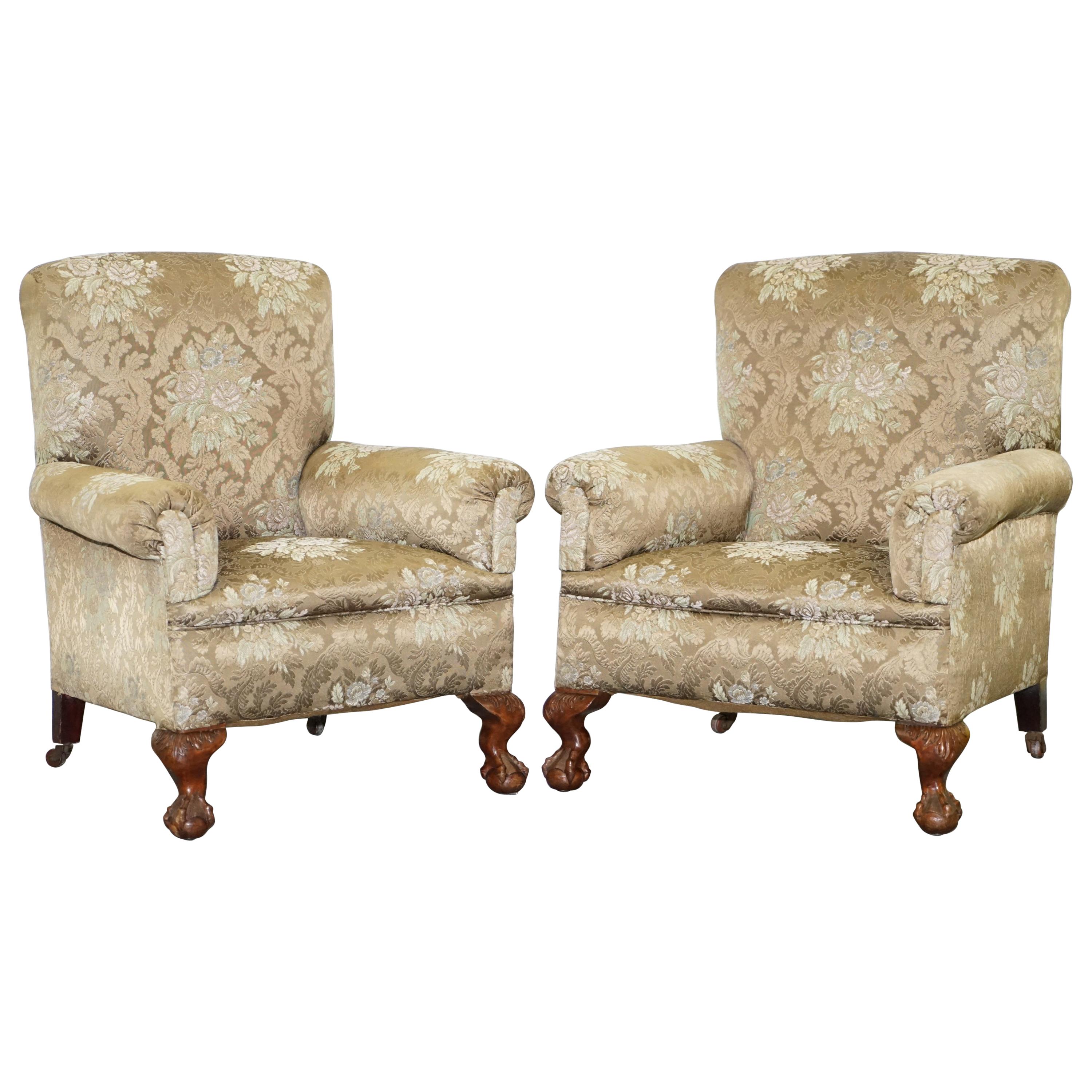 We are delighted to offer for sale this lovely period Victorian three-piece suite to include a drop arm sofa along with a his and hers pair of club chairs all finished with Claw & Ball feet

A very good looking and well made suite, upholstered in