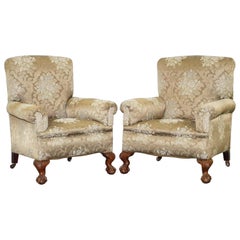 Victorian Three Piece Suite Drop Arm Sofa & Pair of Armchairs Claw and Ball Feet