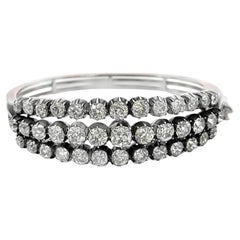 Victorian Three-Row Diamond Bangle Old Mine Cut Diamonds, 18K Gold & Silver