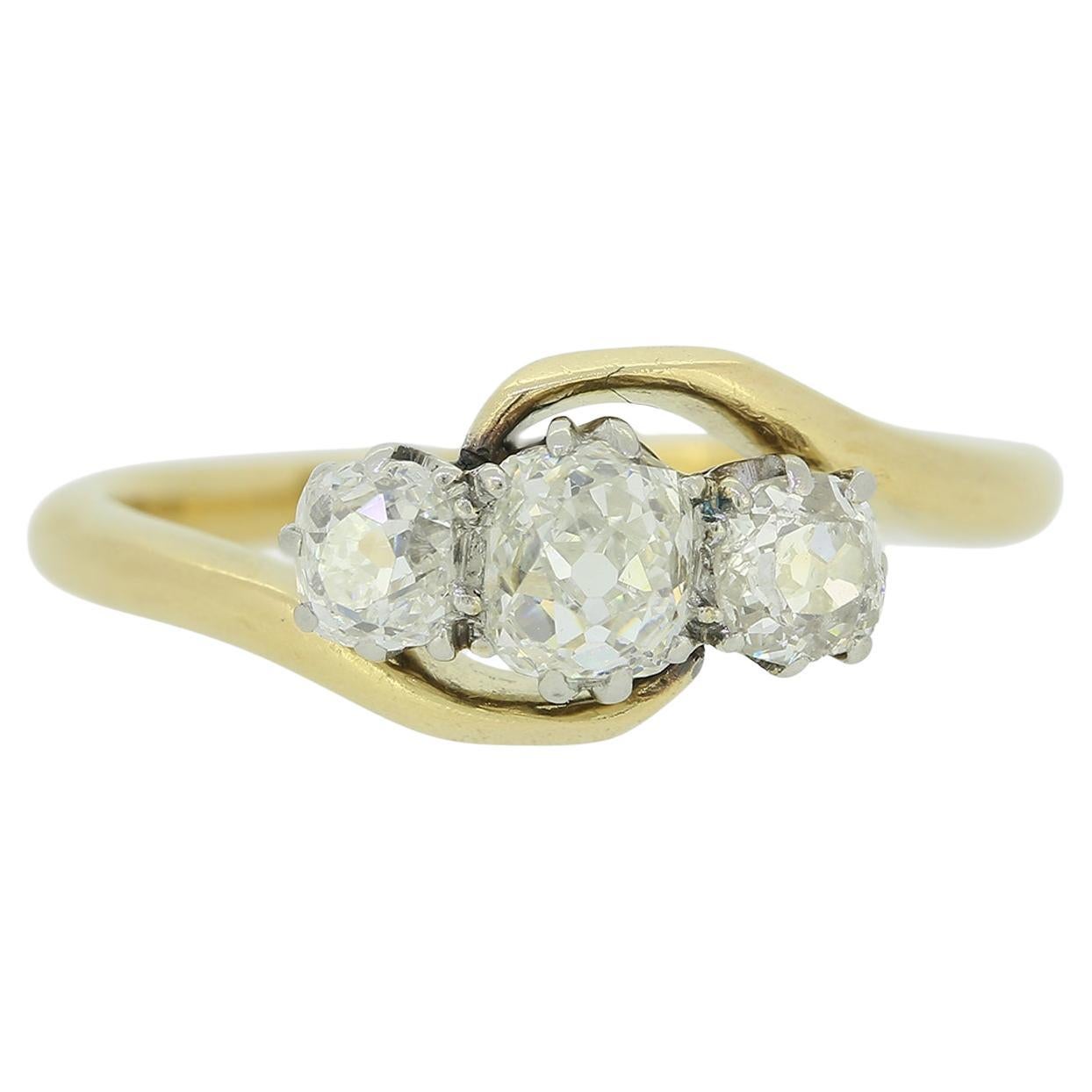 Victorian Three Stone 0.80 Carat Diamond Twist Ring