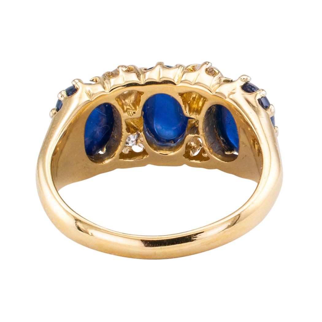 Women's Victorian Three-Stone Cabochon Sapphire Diamond Yellow Gold Ring